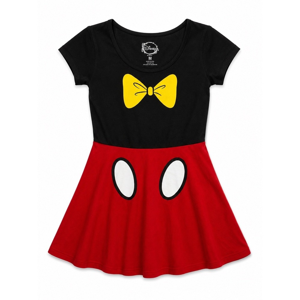 Disney Mickey Mouse Skater Dress Women Size M Rockabilly Bow Costume Fit Flare